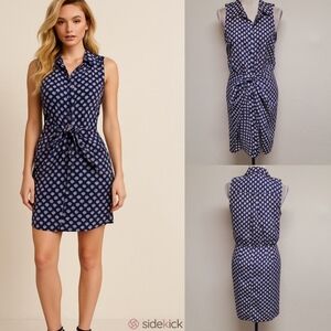 Michael Michael Kors Blue Ikat Print Front Tie-Waist Sleeveless Button Up Dress